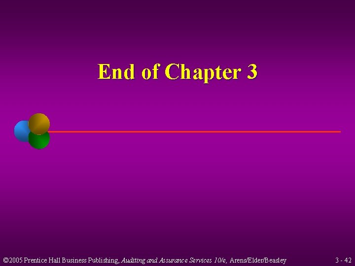End of Chapter 3 © 2005 Prentice Hall Business Publishing, Auditing and Assurance Services