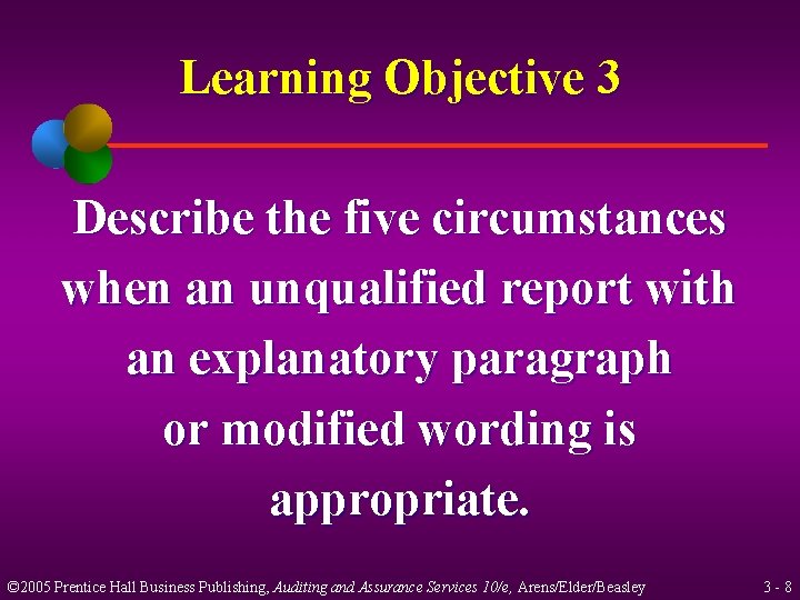 Learning Objective 3 Describe the five circumstances when an unqualified report with an explanatory