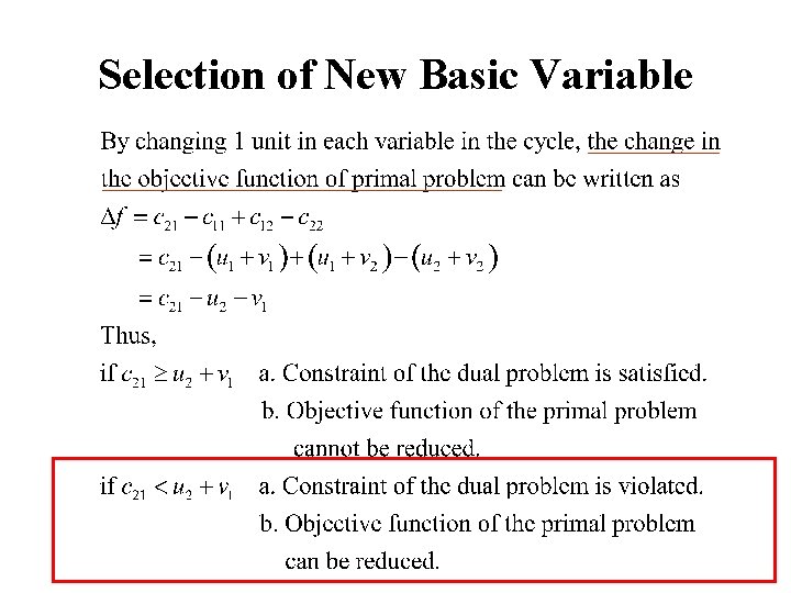 Selection of New Basic Variable Selection of New Basic Variable