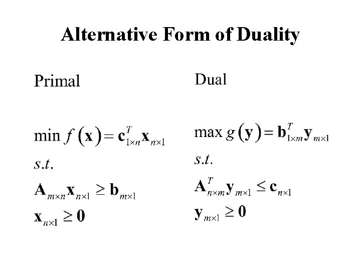 Alternative Form of Duality Alternative Form of Duality