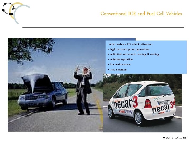 Conventional ICE and Fuel Cell Vehicles What makes a FC vehicle attractive: • high