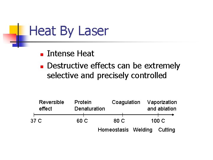 Heat By Laser n n Intense Heat Destructive effects can be extremely selective and