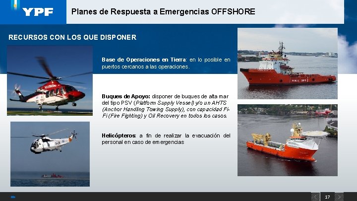 Planes de Respuesta a Emergencias OFFSHORE RECURSOS CON LOS QUE DISPONER Base de Operaciones