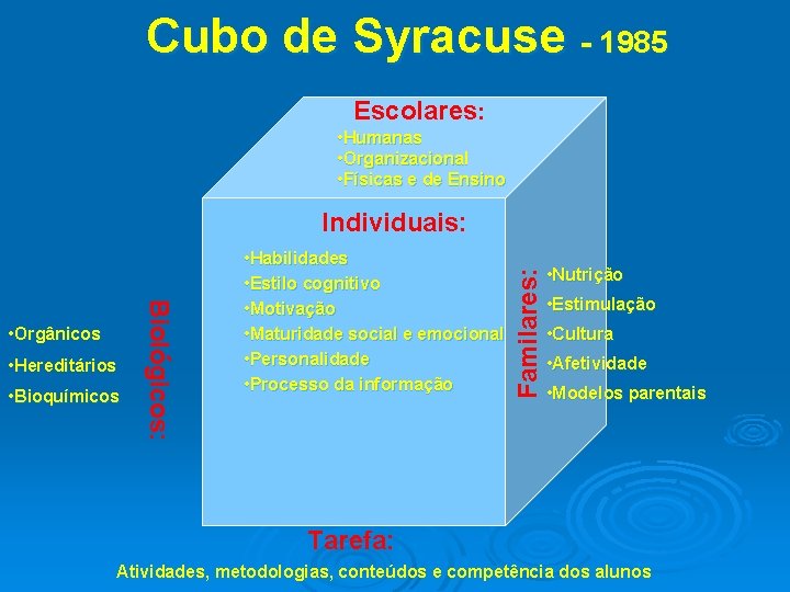 Cubo de Syracuse - 1985 Escolares: • Humanas • Organizacional • Físicas e de