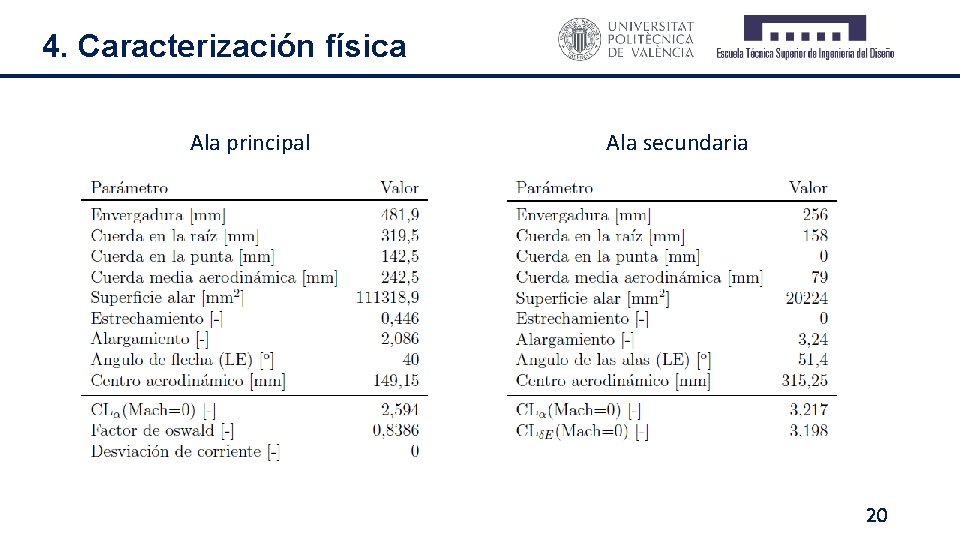 4. Caracterización física Ala principal Ala secundaria 20 