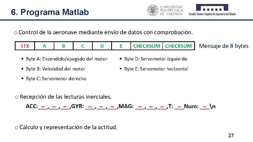 6. Programa Matlab o Control de la aeronave mediante envío de datos con comprobación.