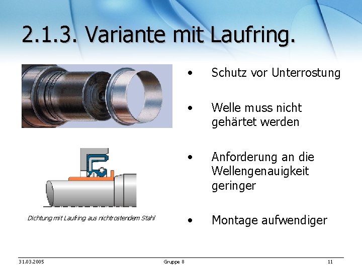 2. 1. 3. Variante mit Laufring. Dichtung mit Laufring aus nichtrostendem Stahl 31. 03.