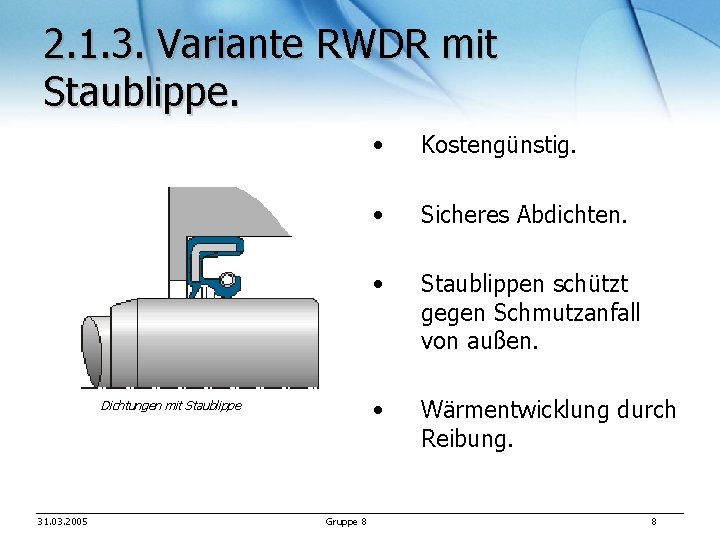 2. 1. 3. Variante RWDR mit Staublippe. Dichtungen mit Staublippe 31. 03. 2005 Gruppe