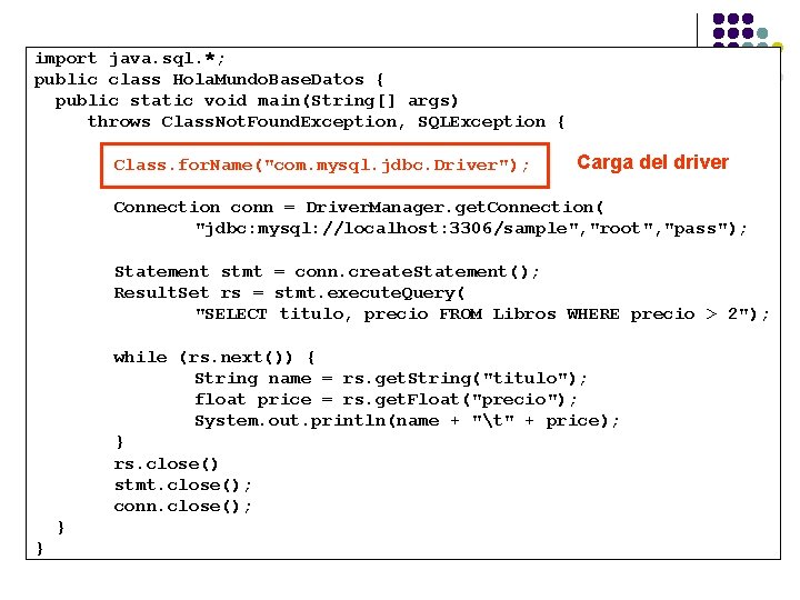 import java. sql. *; public class Hola. Mundo. Base. Datos { public static void