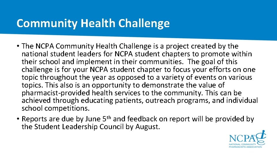 Community Health Challenge • The NCPA Community Health Challenge is a project created by