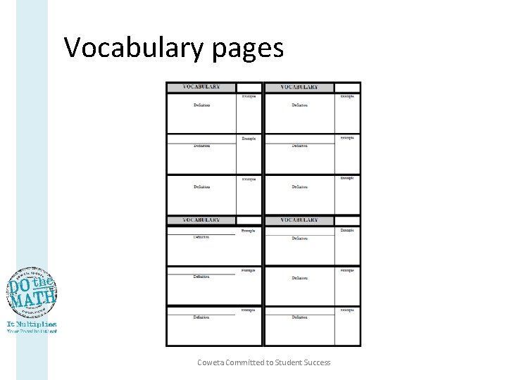 Vocabulary pages Coweta Committed to Student Success 