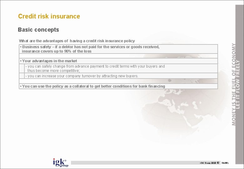 Credit risk insurance Basic concepts What are the advantages of having a credit risk