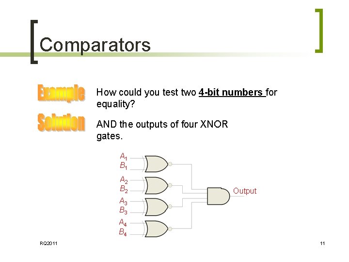 Comparators How could you test two 4 -bit numbers for equality? AND the outputs