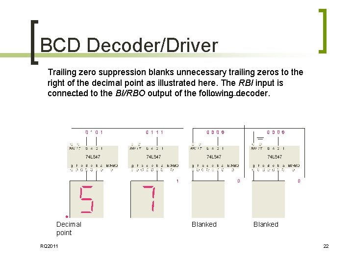 BCD Decoder/Driver Trailing zero suppression blanks unnecessary trailing zeros to the right of the