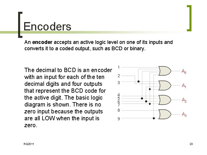 Encoders An encoder accepts an active logic level on one of its inputs and Encoders An encoder accepts an active logic level on one of its inputs and
