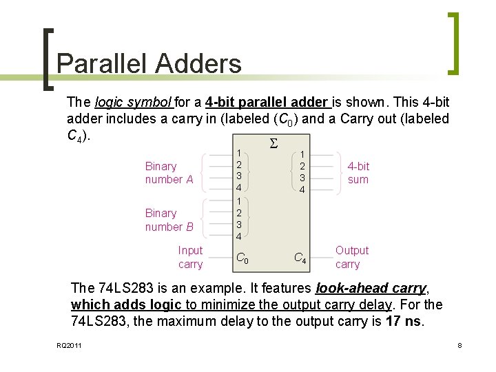 Parallel Adders The logic symbol for a 4 -bit parallel adder is shown. This