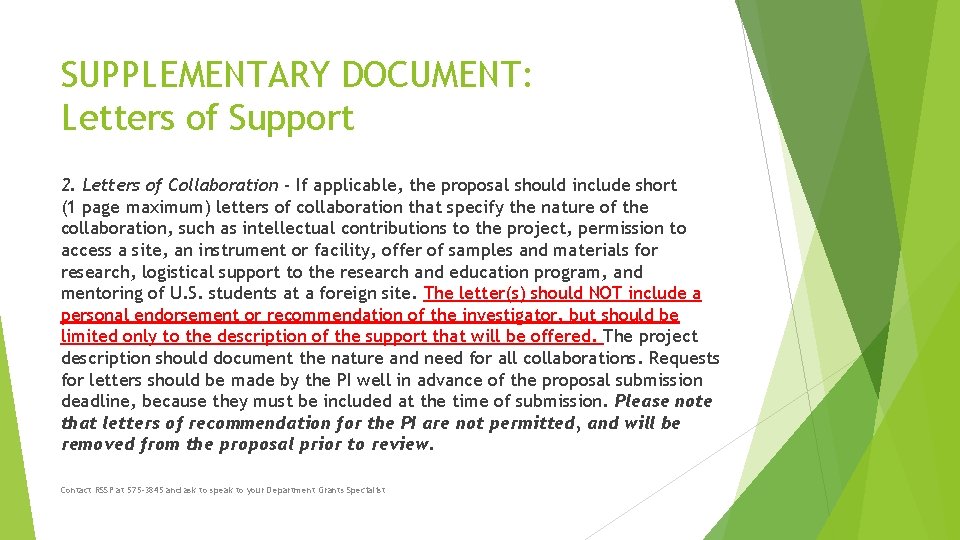 SUPPLEMENTARY DOCUMENT: Letters of Support 2. Letters of Collaboration - If applicable, the proposal