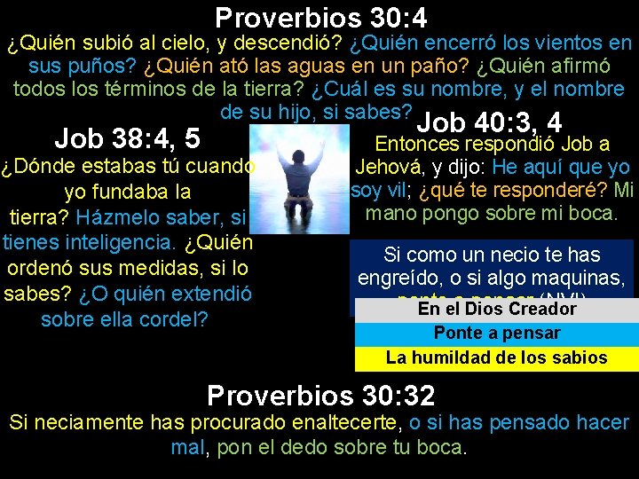 Proverbios 30: 4 ¿Quién subió al cielo, y descendió? ¿Quién encerró los vientos en