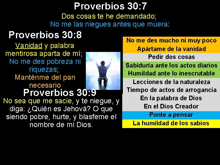 Proverbios 30: 7 Dos cosas te he demandado; No me las niegues antes que