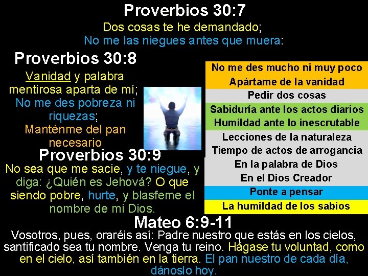 Proverbios 30: 7 Dos cosas te he demandado; No me las niegues antes que