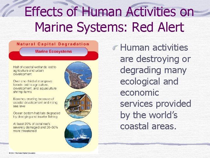 Effects of Human Activities on Marine Systems: Red Alert Human activities are destroying or