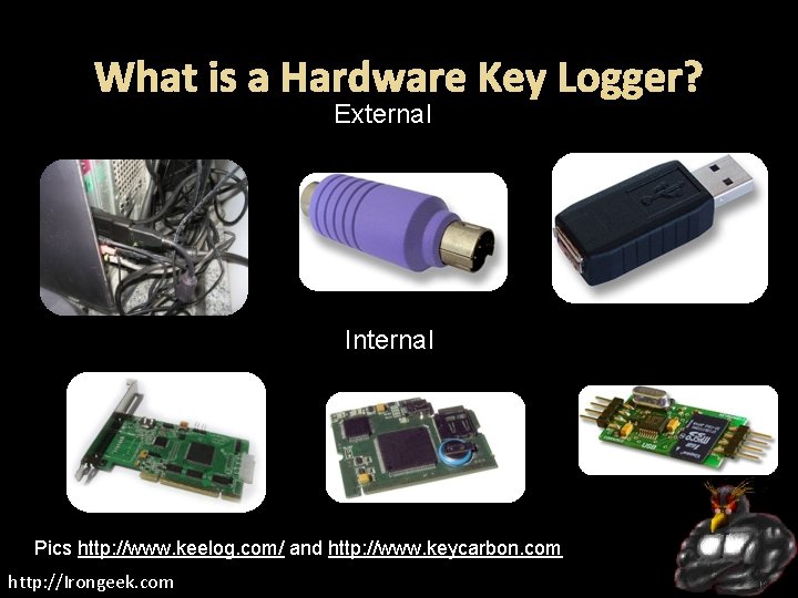 What is a Hardware Key Logger? External Internal Pics http: //www. keelog. com/ and