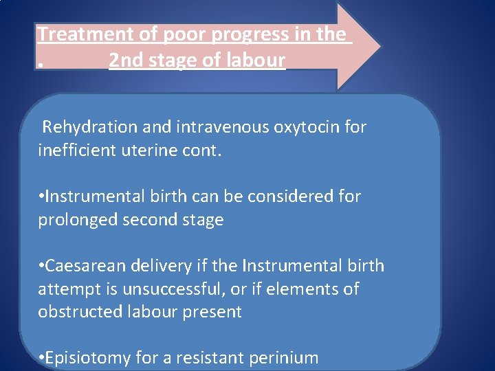 Treatment of poor progress in the 2 nd stage of labour • Rehydration and