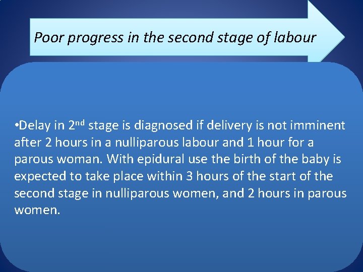 Poor progress in the second stage of labour • Delay in 2 nd stage