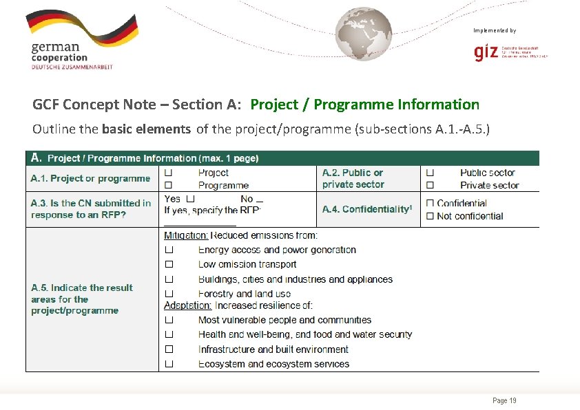 Implemented by GCF Concept Note – Section A: Project / Programme Information Outline the