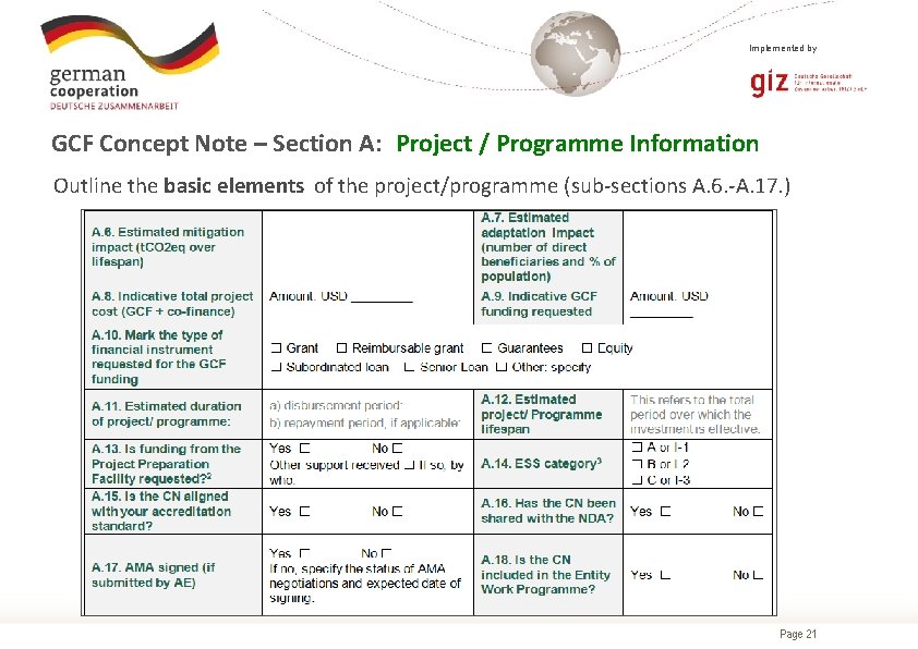 Implemented by GCF Concept Note – Section A: Project / Programme Information Outline the
