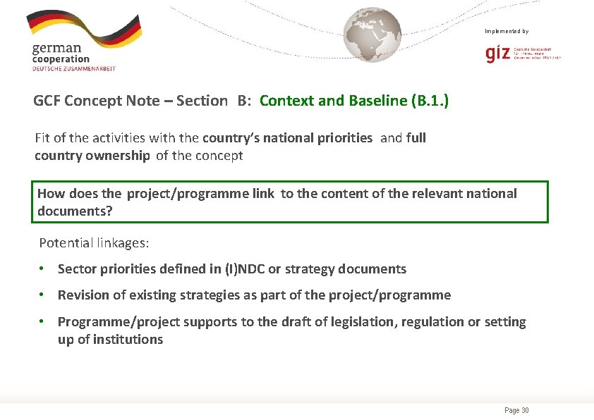 Implemented by GCF Concept Note – Section B: Context and Baseline (B. 1. )