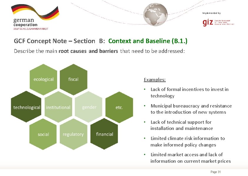 Implemented by GCF Concept Note – Section B: Context and Baseline (B. 1. )