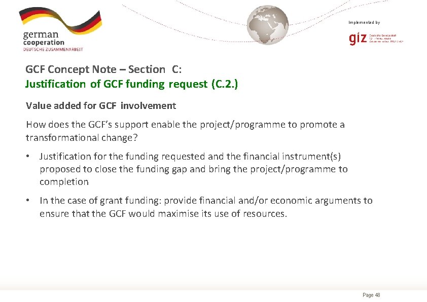 Implemented by GCF Concept Note – Section C: Justification of GCF funding request (C.