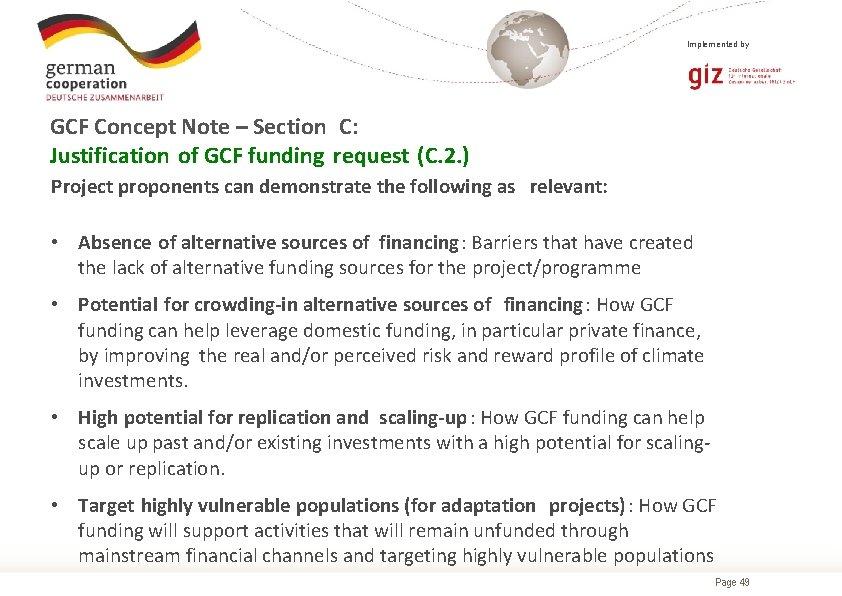 Implemented by GCF Concept Note – Section C: Justification of GCF funding request (C.