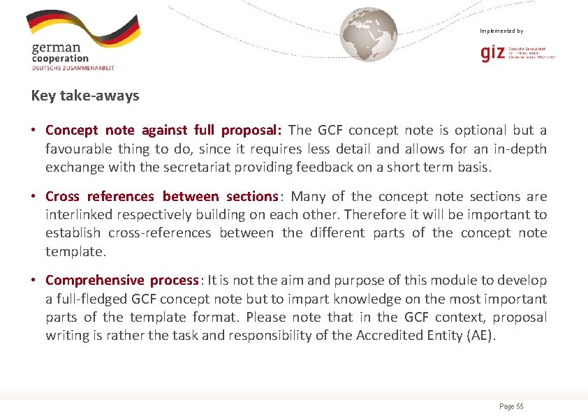 Implemented by Key take-aways • Concept note against full proposal: The GCF concept note