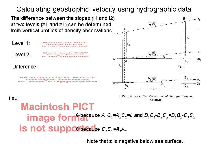Calculating geostrophic velocity using hydrographic data The difference between the slopes (i 1 and