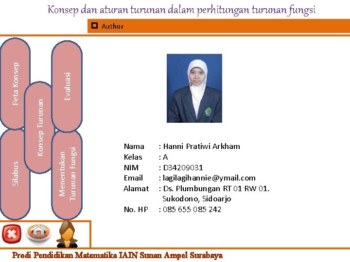 Konsep dan aturan turunan dalam perhitungan turunan fungsi Evaluasi Konsep Turunan Menentukan Turunan Fungsi