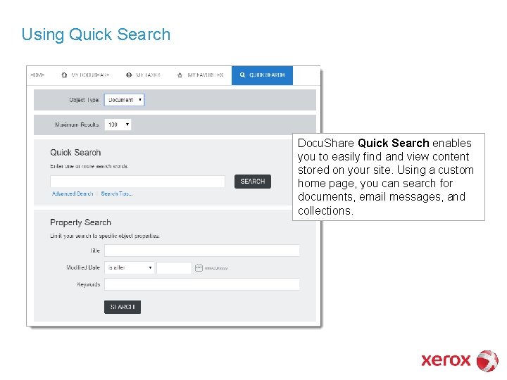 Using Quick Search Docu. Share Quick Search enables you to easily find and view