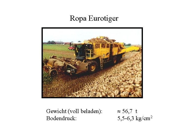 Ropa Eurotiger Gewicht (voll beladen): Bodendruck: 56, 7 t 5, 5 -6, 3 kg/cm