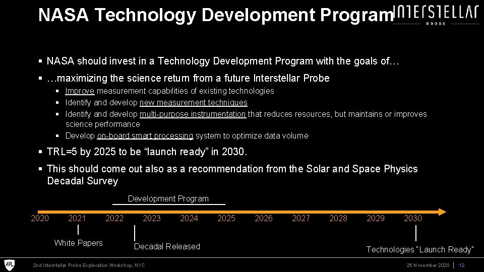 NASA Technology Development Program § NASA should invest in a Technology Development Program with
