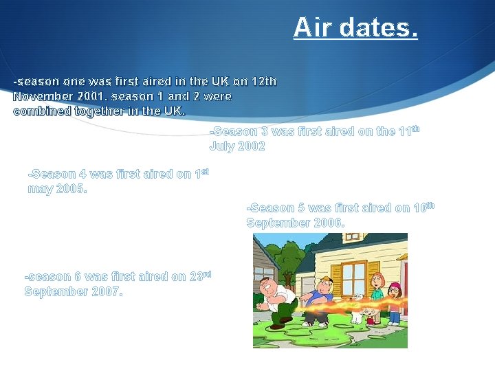 Air dates. -season one was first aired in the UK on 12 th November