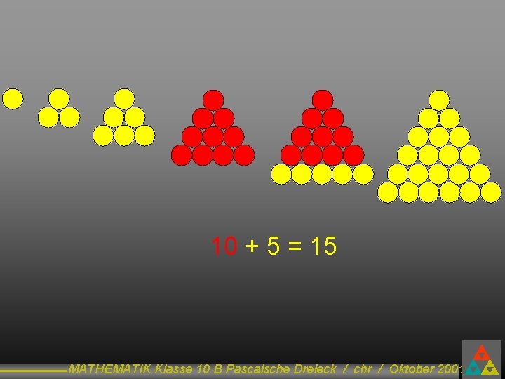 10 + 5 = 15 MATHEMATIK Klasse 10 B Pascalsche Dreieck / chr /