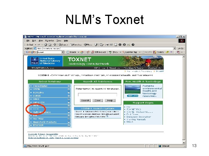 NLM’s Toxnet 13 