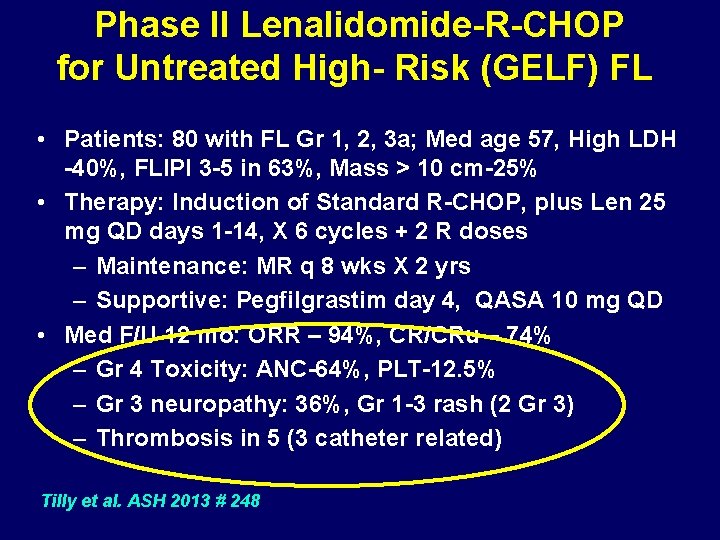 Phase II Lenalidomide-R-CHOP for Untreated High- Risk (GELF) FL • Patients: 80 with FL