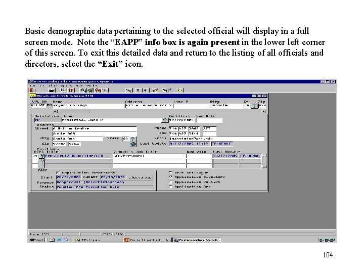 Basic demographic data pertaining to the selected official will display in a full screen