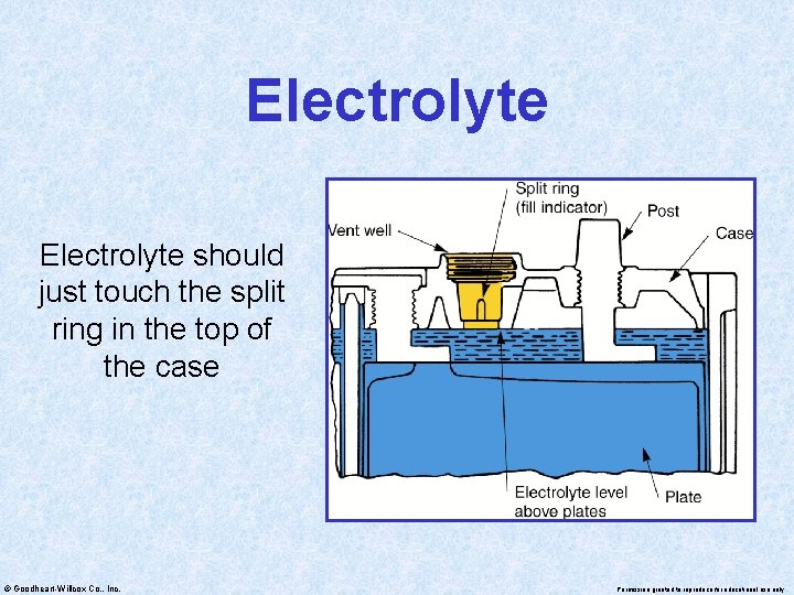 Electrolyte should just touch the split ring in the top of the case ©