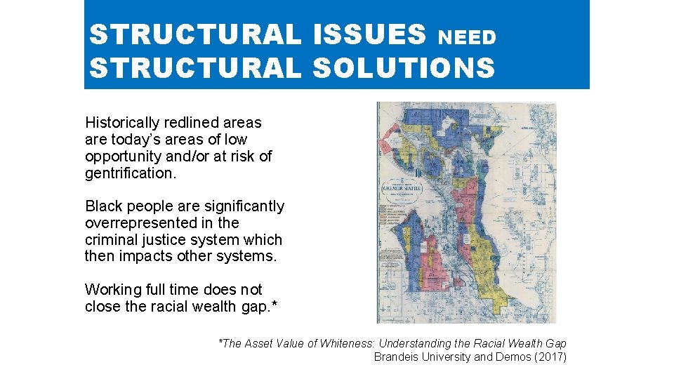 STRUCTURAL ISSUES NEED STRUCTURAL SOLUTIONS Historically redlined areas are today’s areas of low opportunity