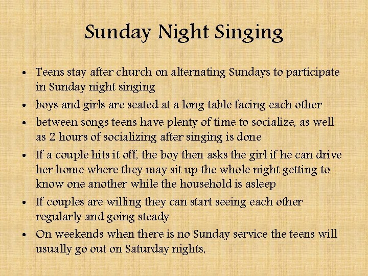 Sunday Night Singing • Teens stay after church on alternating Sundays to participate in