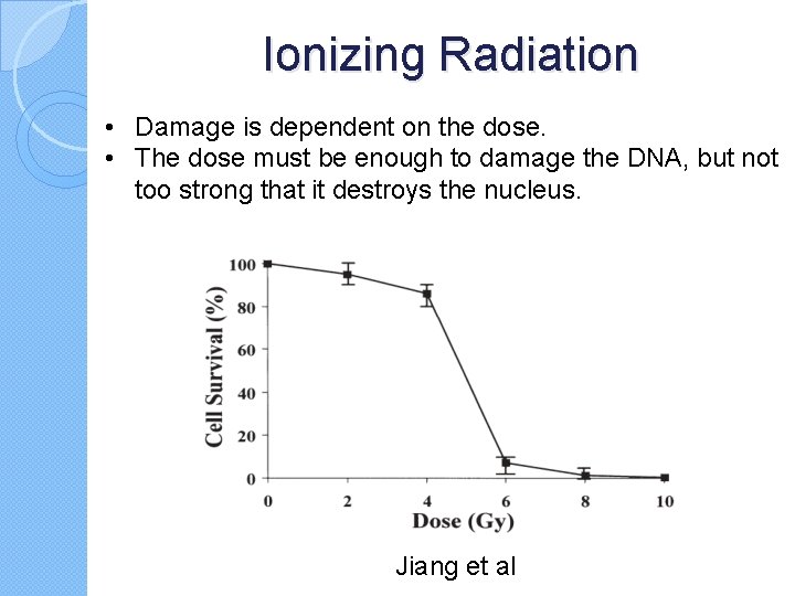 Ionizing Radiation • Damage is dependent on the dose. • The dose must be