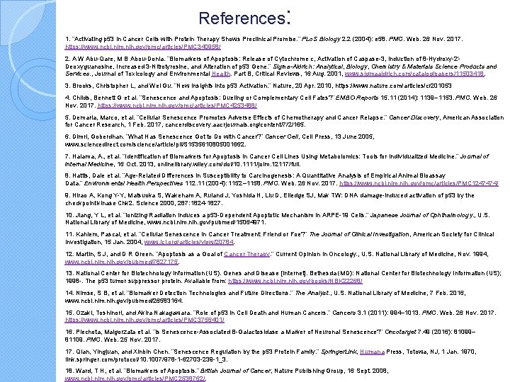 References: 1. “Activating p 53 in Cancer Cells with Protein Therapy Shows Preclinical Promise.